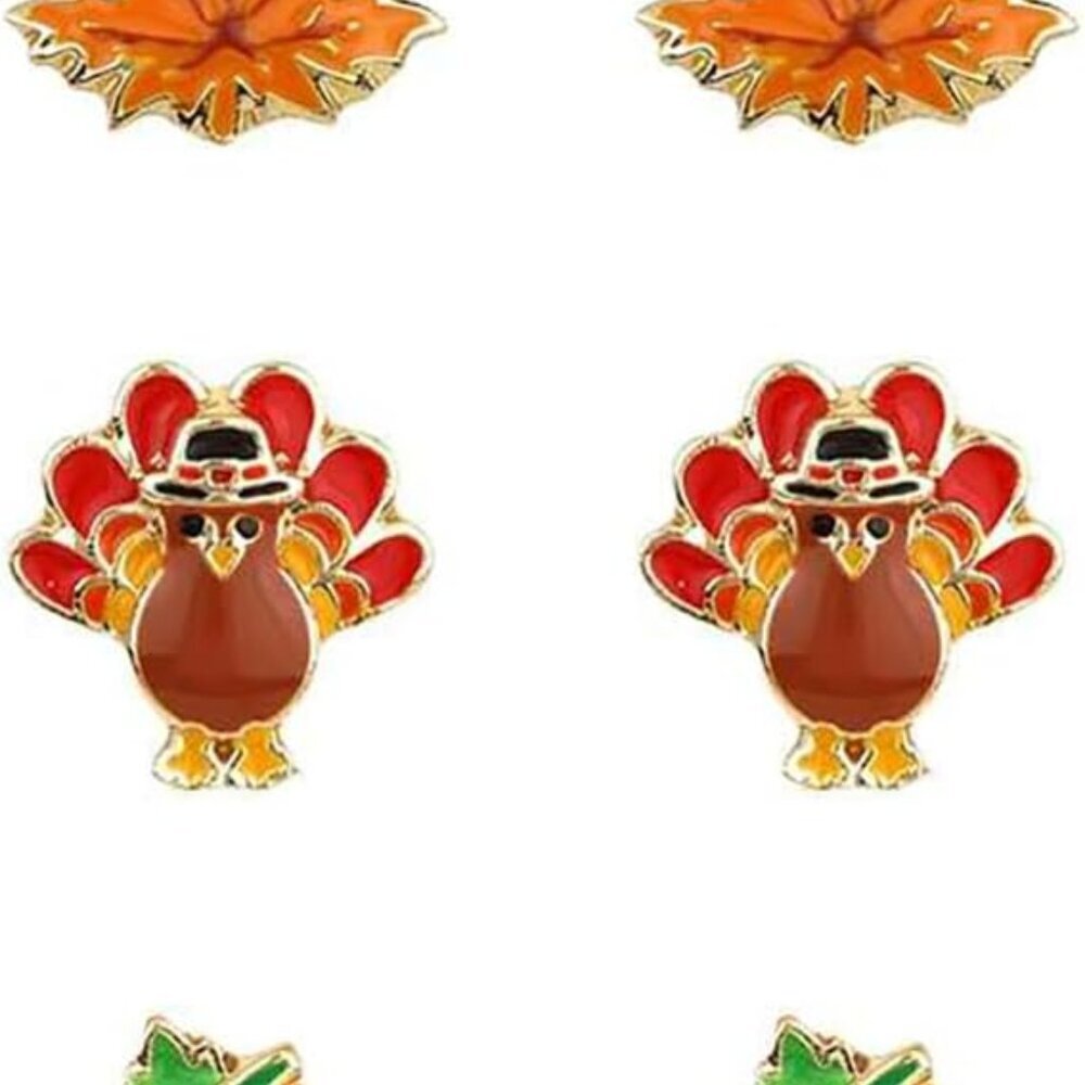 Women's Fun Set Of 3 Fall Favorites Hypoallergenic Enamel Stud Earrings, 0.50"